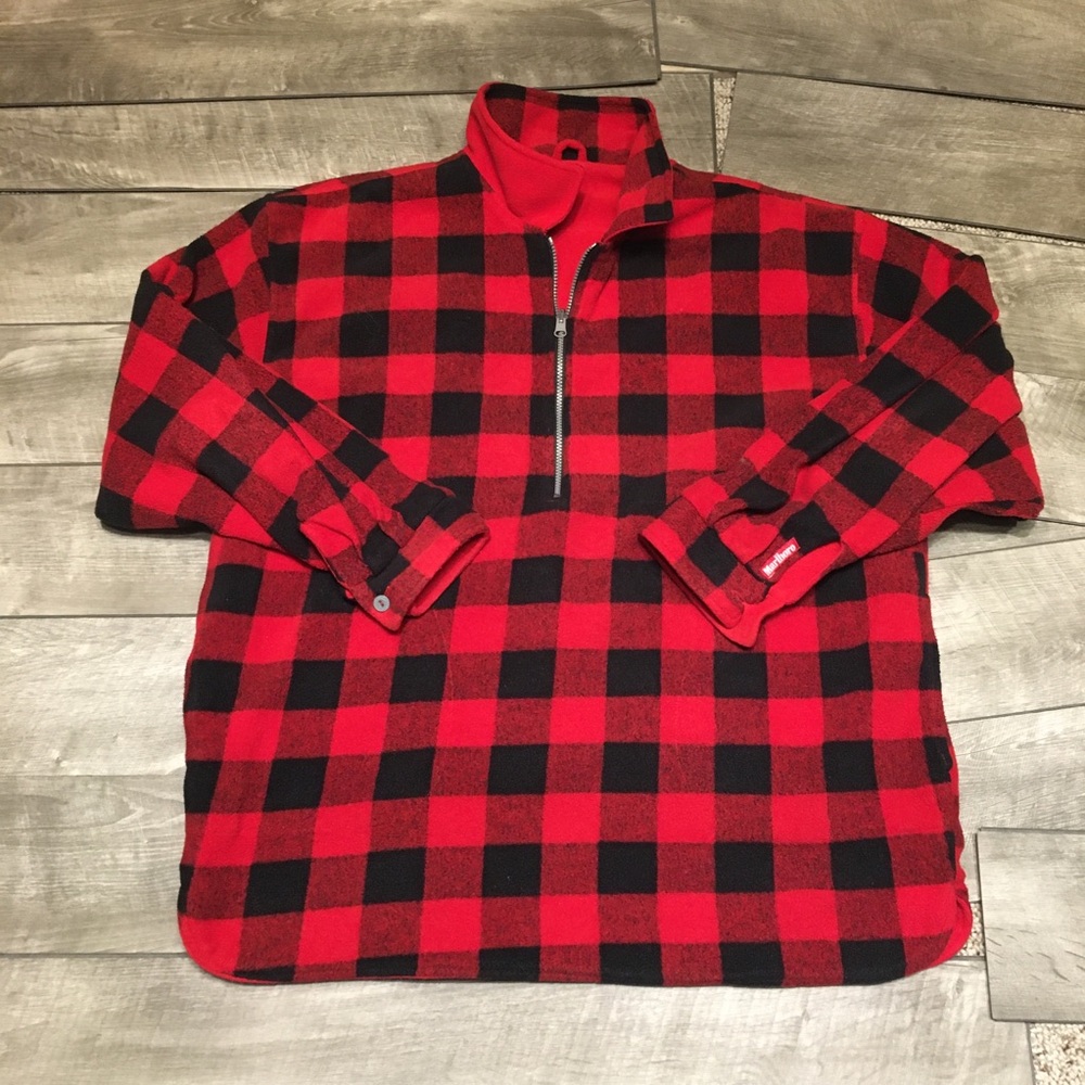 Vintage Marlboro Unlimited Buffalo Plaid Reversible Fleece Half Zip Pullover XXL